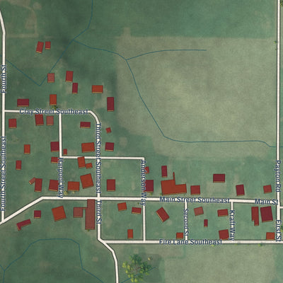 Close-up of the map of New Middletown, Indiana print showing street and building detail