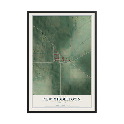 Map of New Middletown, Indiana, 12 x 18 inch print in a black wood frame