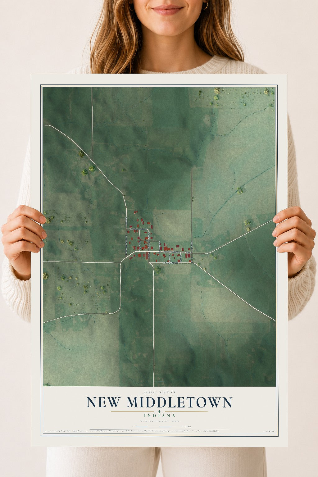 Map of New Middletown, Indiana, 18 x 24 inch unframed archival matte print