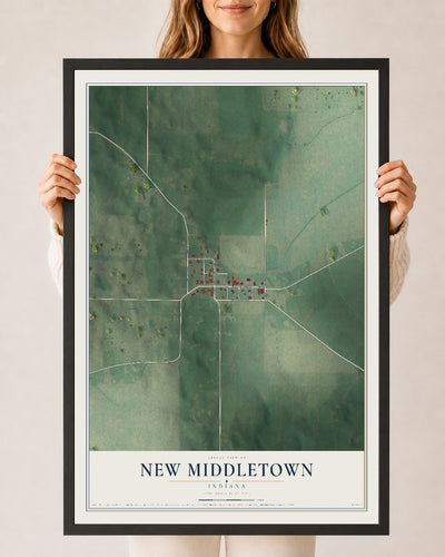 Map of New Middletown, Indiana, 24 x 36 inch print in a black wood frame