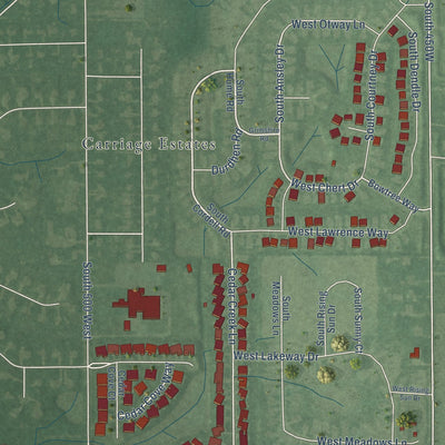 Second close-up of the map of New Palestine, Indiana print showing more streets and buildings