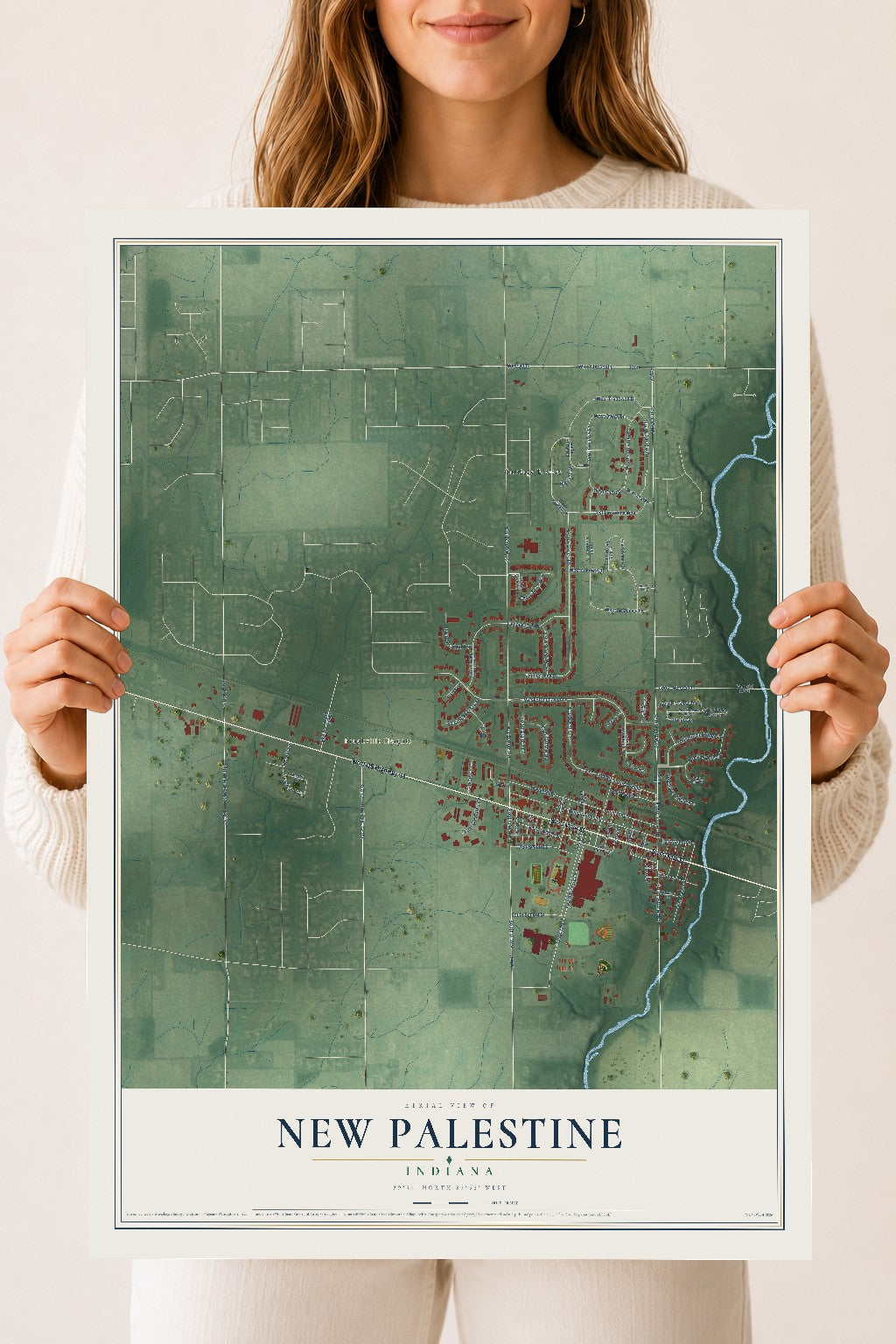 Map of New Palestine, Indiana, 18 x 24 inch unframed archival matte print