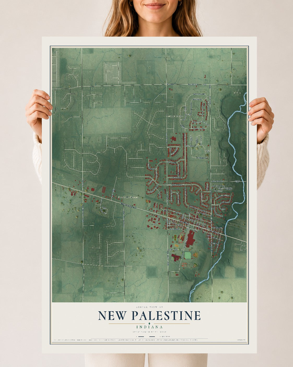Map of New Palestine, Indiana, 24 x 36 inch unframed archival matte print
