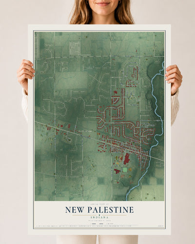 Map of New Palestine, Indiana, 24 x 36 inch unframed archival matte print