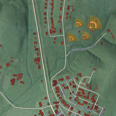 Second close-up of the map of New Pekin, Indiana print showing more streets and buildings