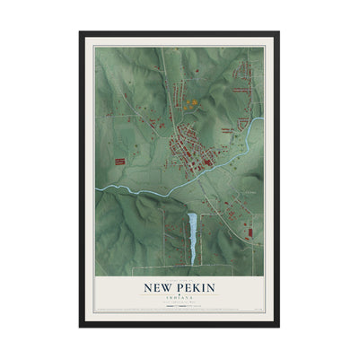 Map of New Pekin, Indiana, 12 x 18 inch print in a black wood frame