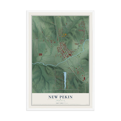 Map of New Pekin, Indiana, 12 x 18 inch print in a white wood frame