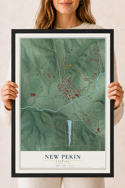 Map of New Pekin, Indiana, 18 x 24 inch print in a black wood frame