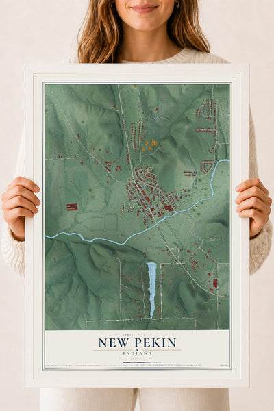 Map of New Pekin, Indiana, 18 x 24 inch print in a white wood frame
