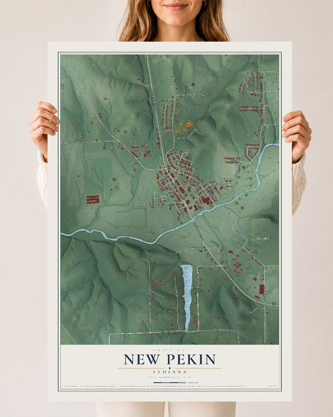 Map of New Pekin, Indiana, 24 x 36 inch unframed archival matte print