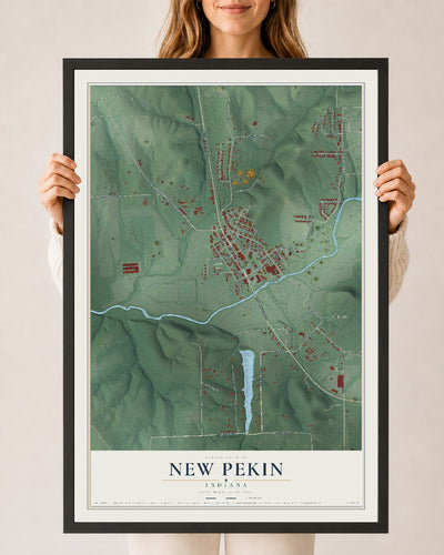 Map of New Pekin, Indiana, 24 x 36 inch print in a black wood frame