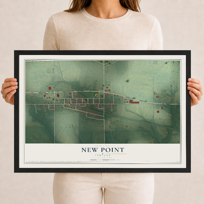 Map of New Point, Indiana, 12 x 18 inch print in a black wood frame