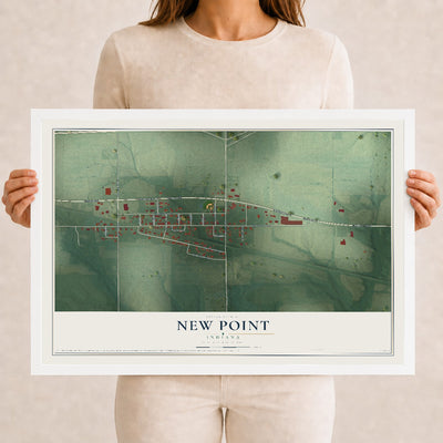 Map of New Point, Indiana, 12 x 18 inch print in a white wood frame
