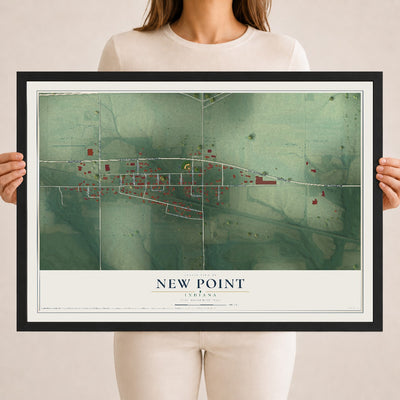 Map of New Point, Indiana, 18 x 24 inch print in a black wood frame