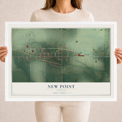 Map of New Point, Indiana, 18 x 24 inch print in a white wood frame