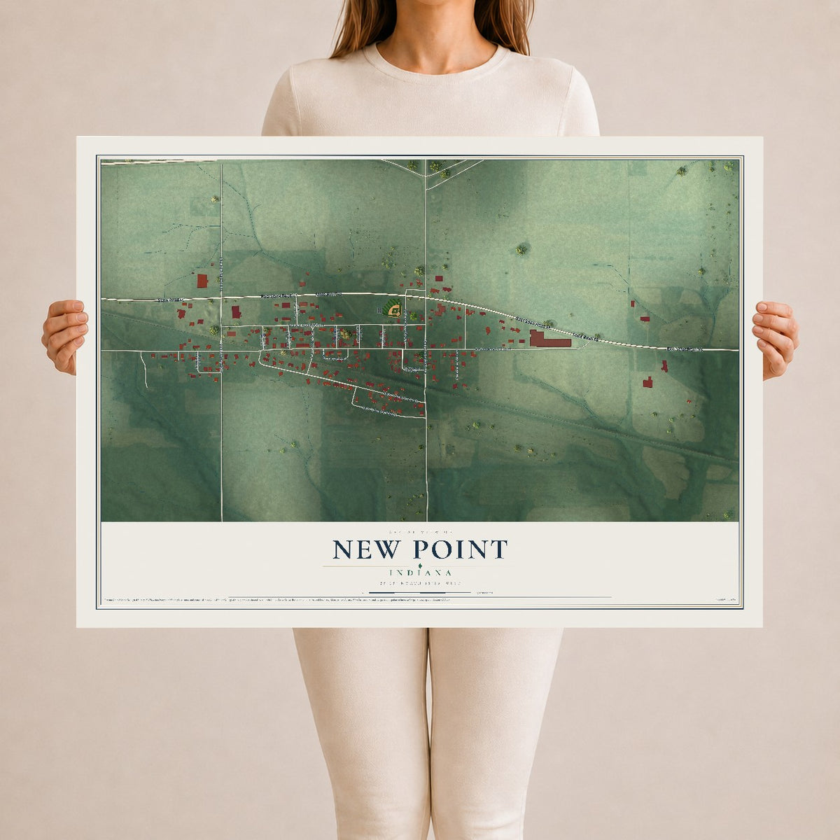 Map of New Point, Indiana, 24 x 36 inch unframed archival matte print