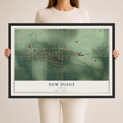 Map of New Point, Indiana, 24 x 36 inch print in a black wood frame