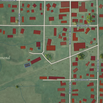 Close-up of the map of New Richmond, Indiana print showing street and building detail