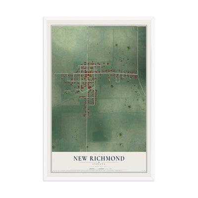 Map of New Richmond, Indiana, 12 x 18 inch print in a white wood frame