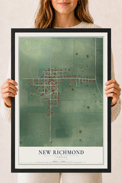 Map of New Richmond, Indiana, 18 x 24 inch print in a black wood frame