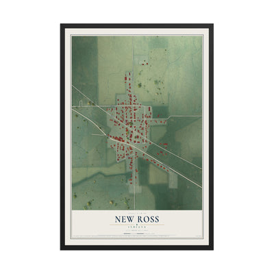 Map of New Ross, Indiana, 12 x 18 inch print in a black wood frame