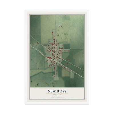 Map of New Ross, Indiana, 12 x 18 inch print in a white wood frame