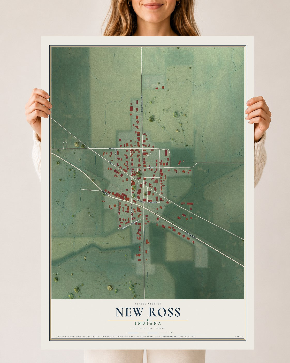 Map of New Ross, Indiana, 24 x 36 inch unframed archival matte print