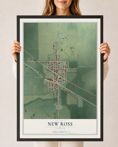 Map of New Ross, Indiana, 24 x 36 inch print in a black wood frame