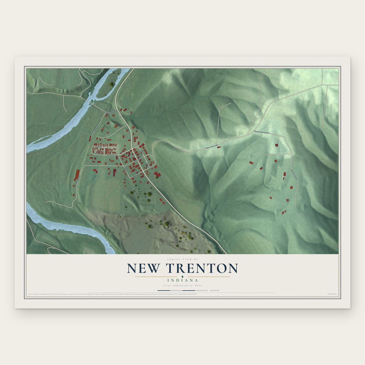 New Trenton, Indiana map print, the full design