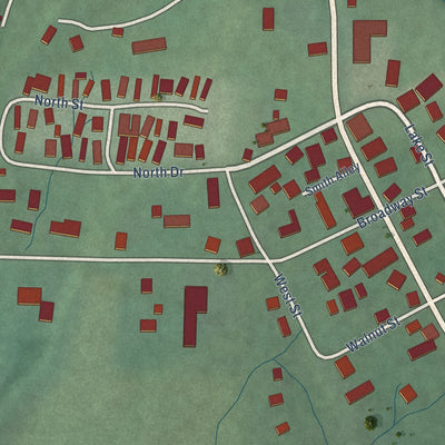 Close-up of the map of New Trenton, Indiana print showing street and building detail