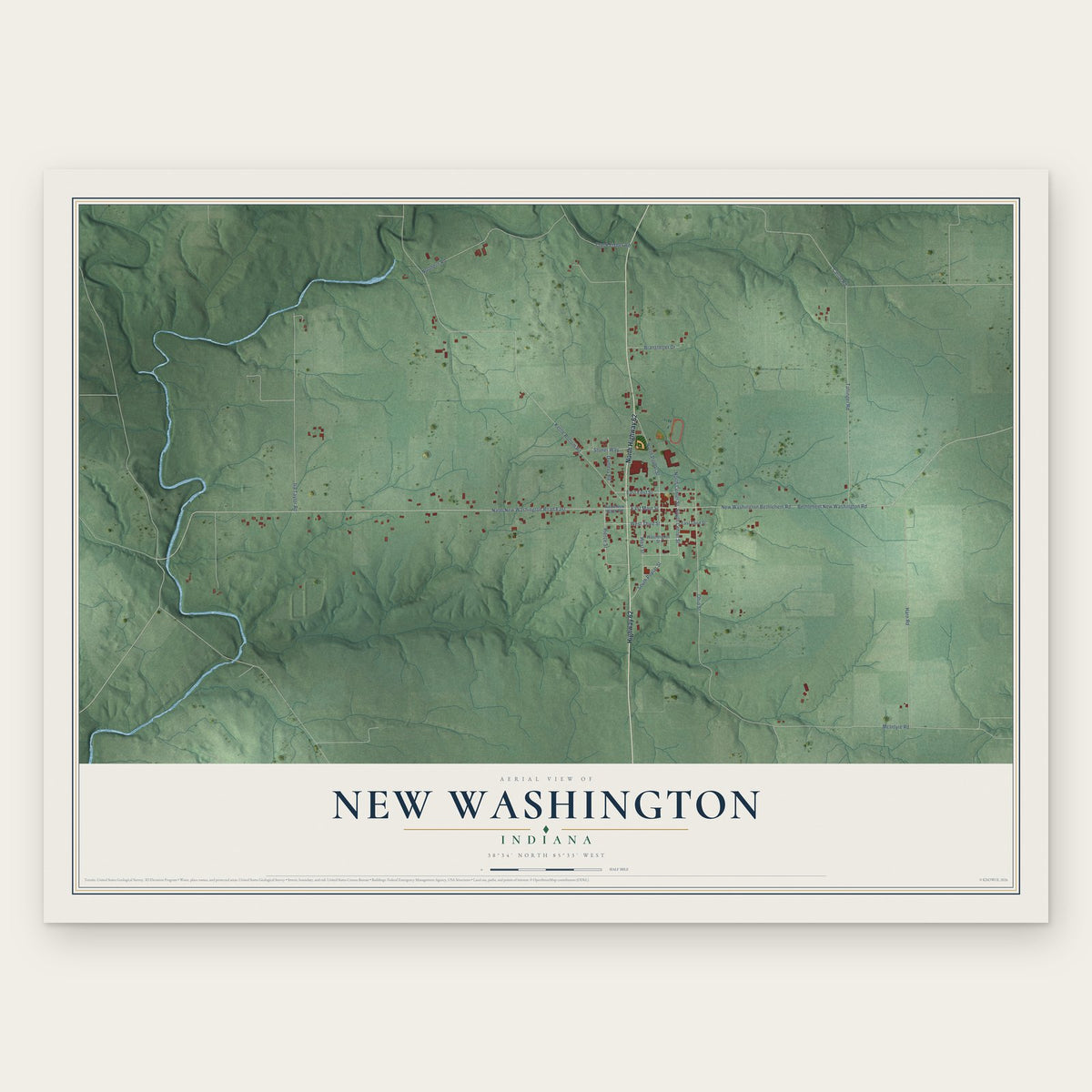 New Washington, Indiana map print, the full design