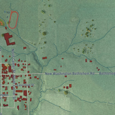 Close-up of the map of New Washington, Indiana print showing street and building detail