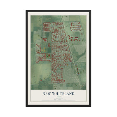 Map of New Whiteland, Indiana, 12 x 18 inch print in a black wood frame