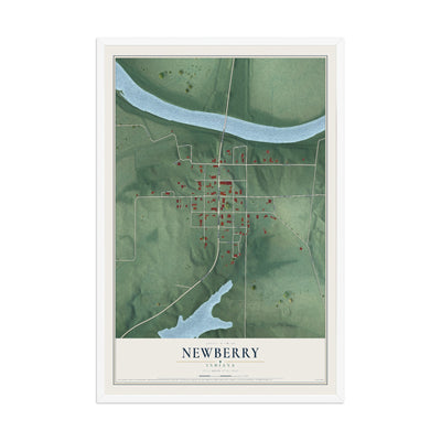 Map of Newberry, Indiana, 12 x 18 inch print in a white wood frame