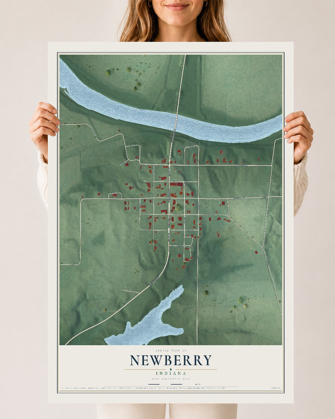 Map of Newberry, Indiana, 24 x 36 inch unframed archival matte print