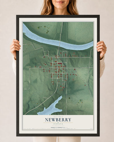 Map of Newberry, Indiana, 24 x 36 inch print in a black wood frame