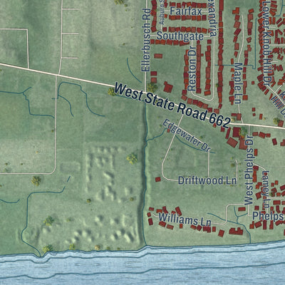 Second close-up of the map of Newburgh, Indiana print showing more streets and buildings