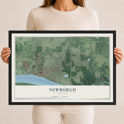 Map of Newburgh, Indiana, 12 x 18 inch print in a black wood frame
