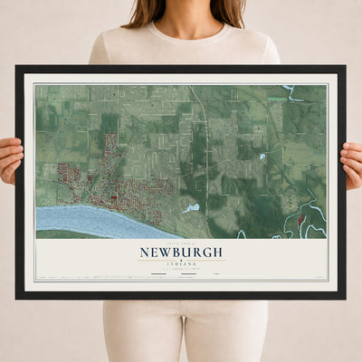 Map of Newburgh, Indiana, 18 x 24 inch print in a black wood frame