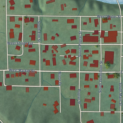 Close-up of the map of Newport, Indiana print showing street and building detail