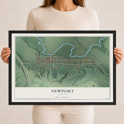 Map of Newport, Indiana, 12 x 18 inch print in a black wood frame