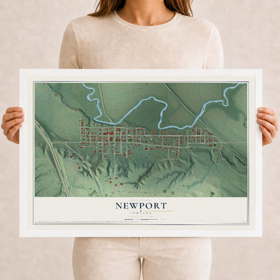 Map of Newport, Indiana, 12 x 18 inch print in a white wood frame