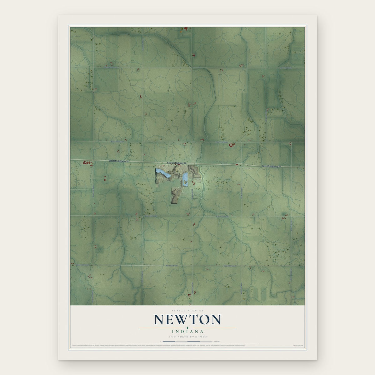 Newton, Indiana map print, the full design