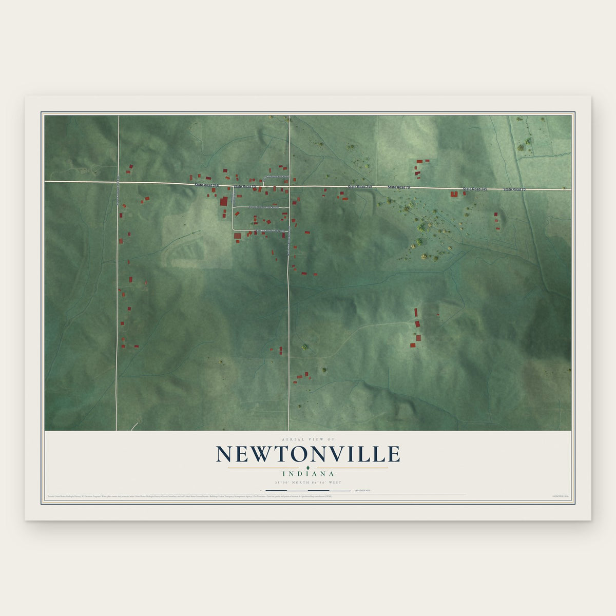 Newtonville, Indiana map print, the full design