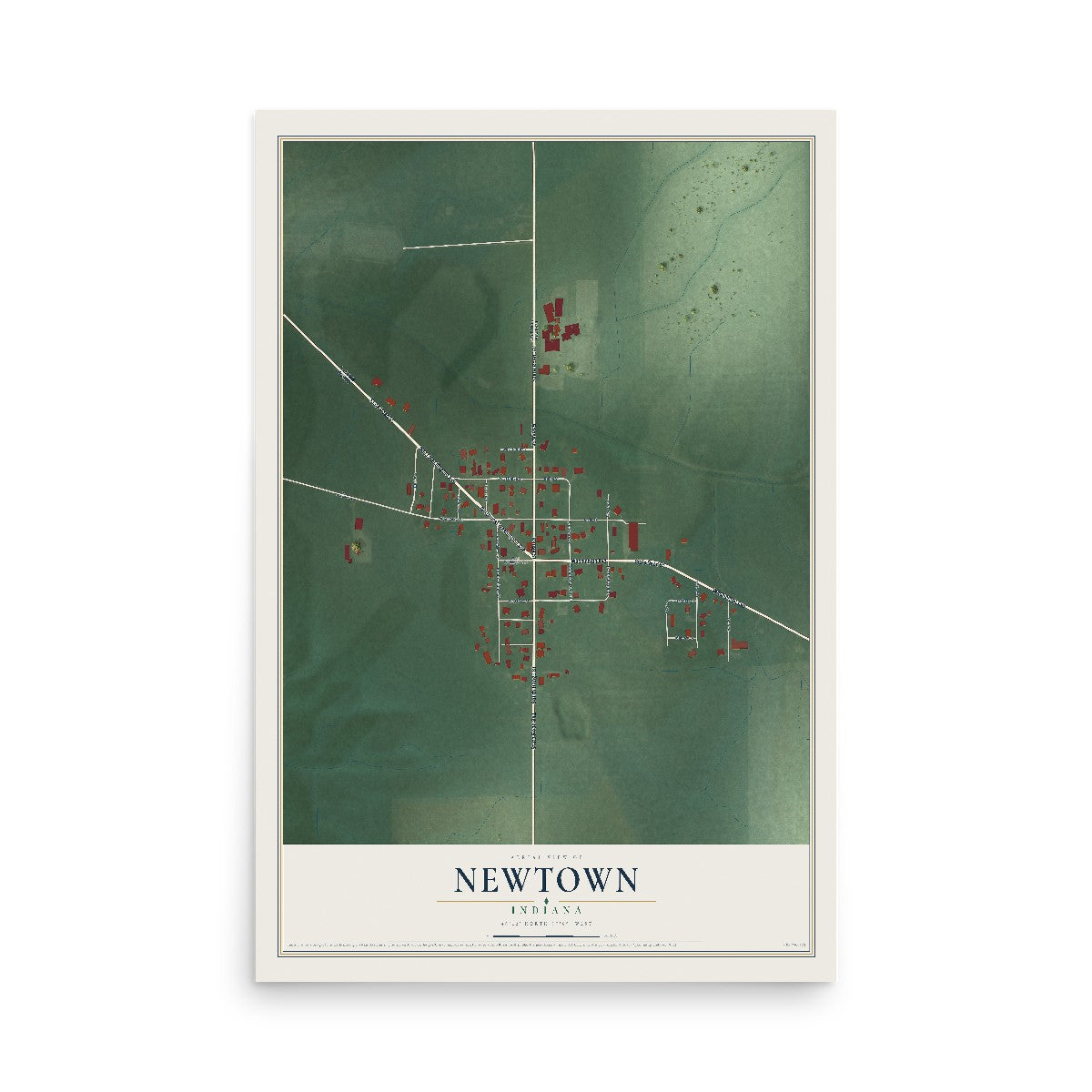 Map of Newtown, Indiana, 12 x 18 inch unframed archival matte print