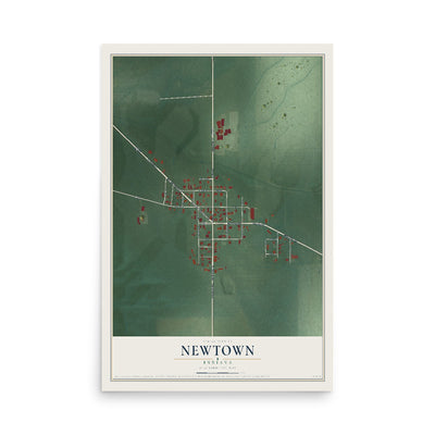 Map of Newtown, Indiana, 12 x 18 inch unframed archival matte print
