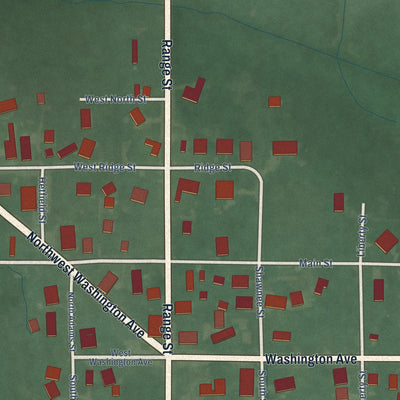 Close-up of the map of Newtown, Indiana print showing street and building detail