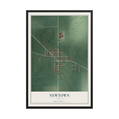 Map of Newtown, Indiana, 12 x 18 inch print in a black wood frame