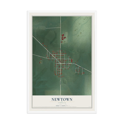 Map of Newtown, Indiana, 12 x 18 inch print in a white wood frame