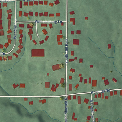 Close-up of the map of Nineveh, Indiana print showing street and building detail